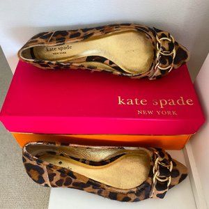 Kate Spade Size 8 Leopard Print Calf Hair Eryn Flats with Gold Chains + Box
